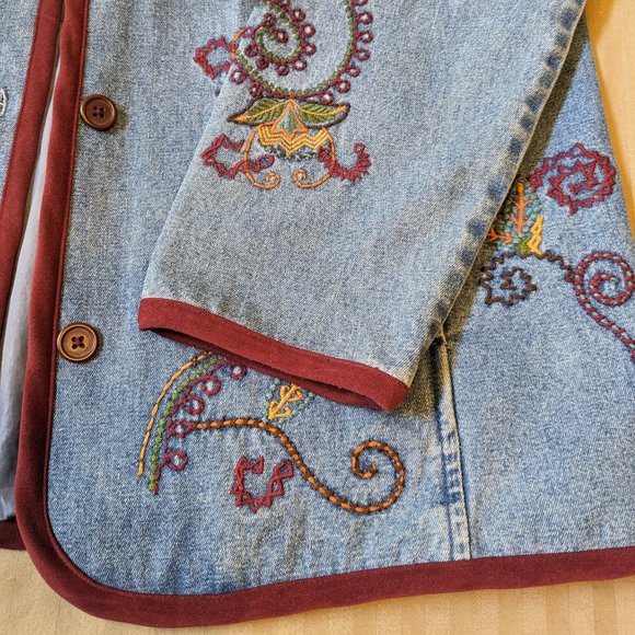 Vintage Denim & Co Embroidered Paisley Jean Jacket Medium - Picture 4 of 10